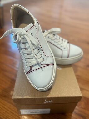 Christian Louboutin White Leather Sneakers with Red Trim
